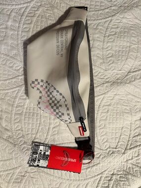 Sprayground White & Gray Waist Pack with Red Logo Patch